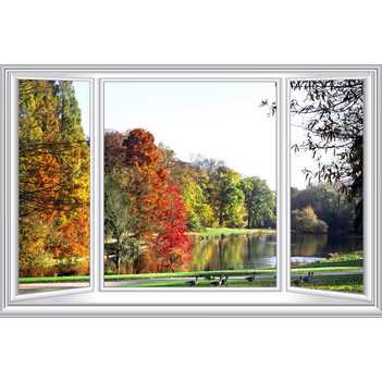 Фототапет Прозорец с изглед към езеро с гъски [03224] - уголемен размер