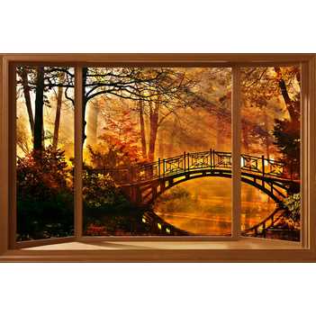 Фототапет Прозорец с изглед към мост през есента [05014] - уголемен размер